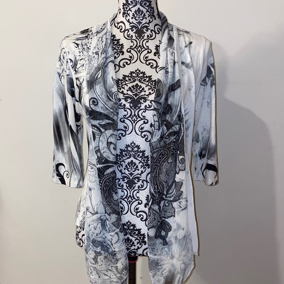 Cache Black and White Artistic Cardigan Size XS - Picture 1 of 7